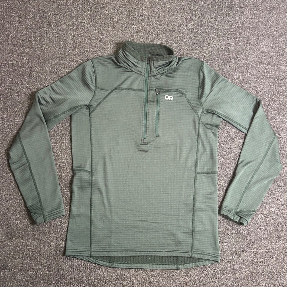 Outdoor Research Vigor Grid Fleece Forest Green Mens Medium Half Zip Hiking Gear
